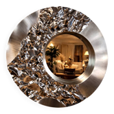 Miroir vintage en chrome organique grand (Miroir de mercure)