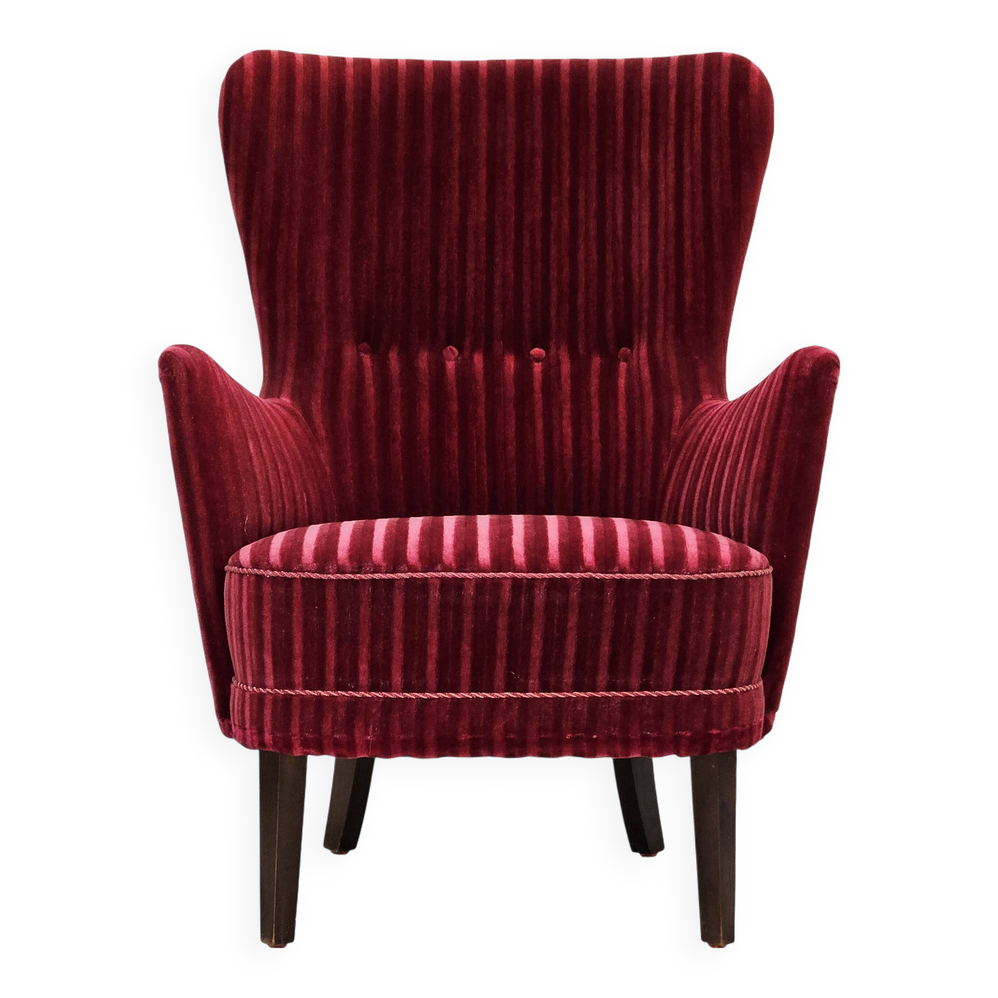 1960s, Danish armchair in cherry-red furniture velour, original condition.