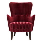 1960s, Danish armchair in cherry-red furniture velour, original condition.