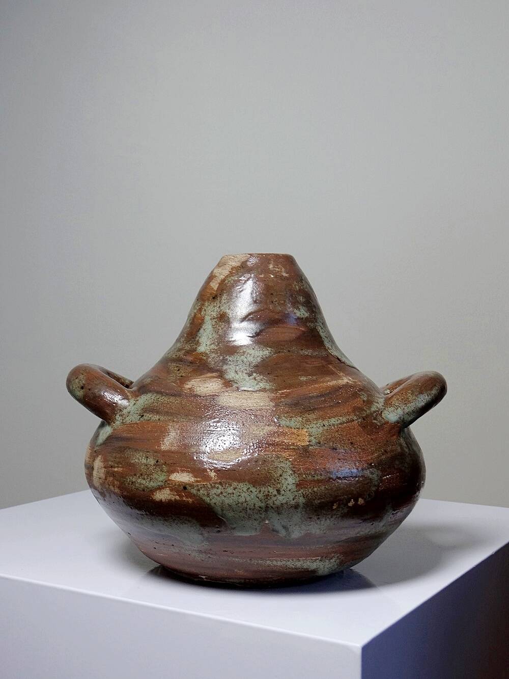 Small handmade brutalist vase in glazed ceramic from the early 2000s