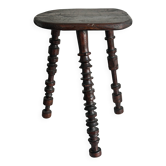 Antique dark wood tripod stool