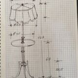 Gilded brass floor lamp with lampshade and wooden tablet around the years 50-60 dimension -H-164-