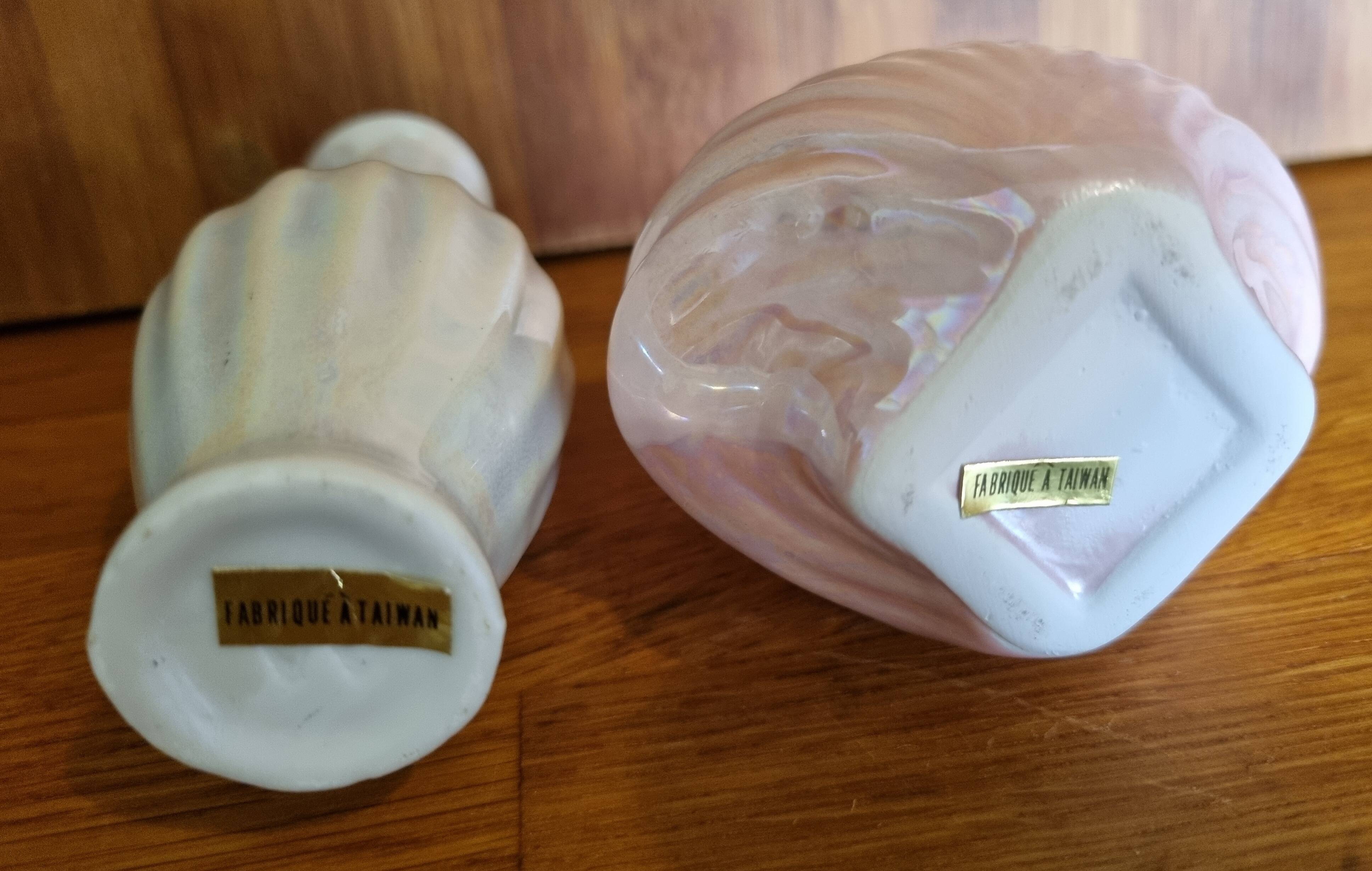 Set of 2 vintage iridescent ceramic mini vases