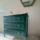 Vintage Louis XV style chest of drawers - Deep green, light wood, gold - 3 drawers