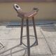 Brutalist bar stool wood and leather