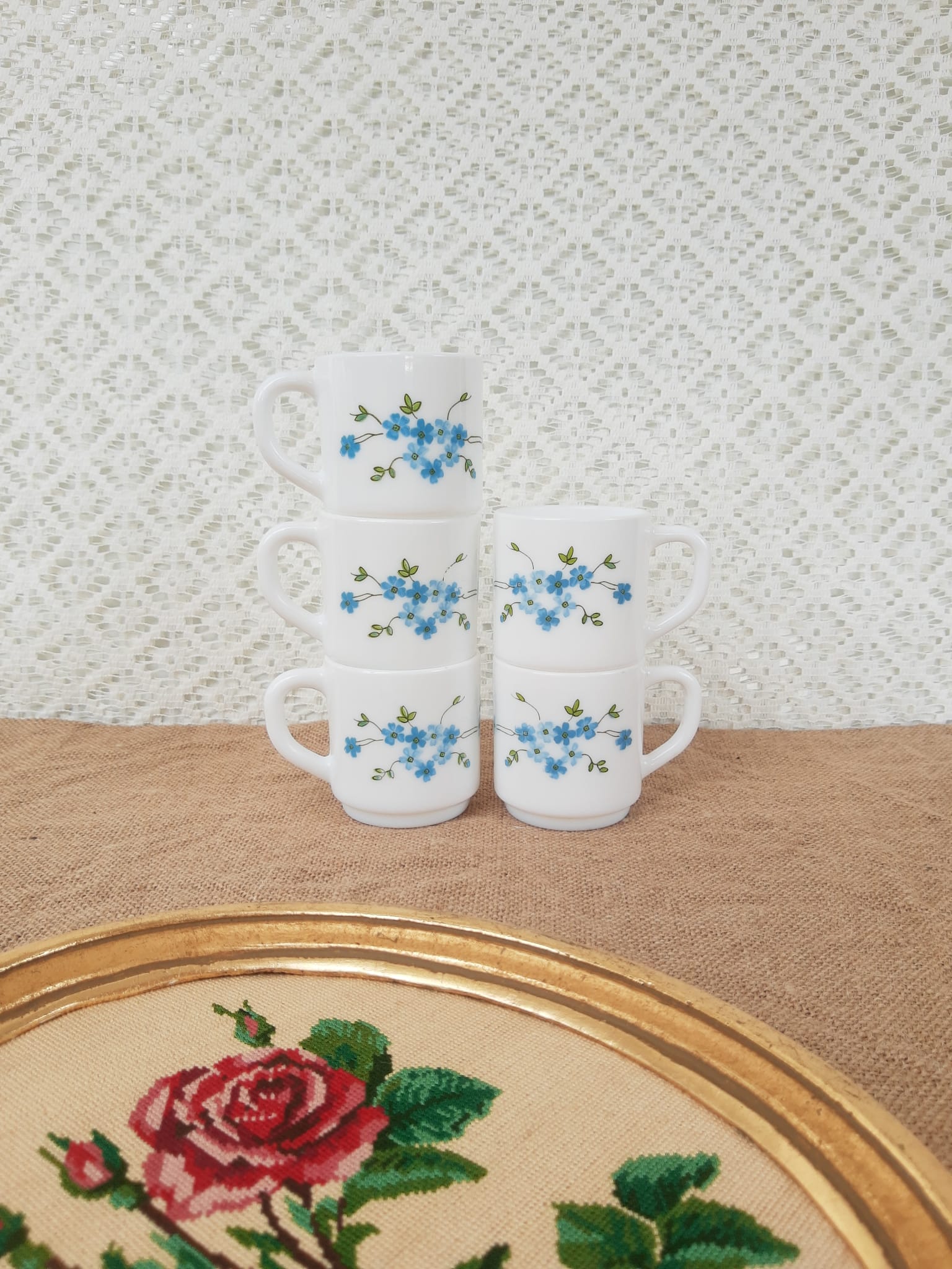 Set of 5 cups espresso Arcopal Myosotis Veronica vintage