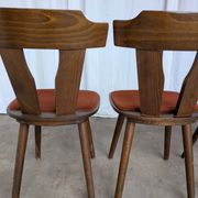 Vintage Tyrolean Dining Chairs: Set of 4, Red Fabric Seat, 1970s