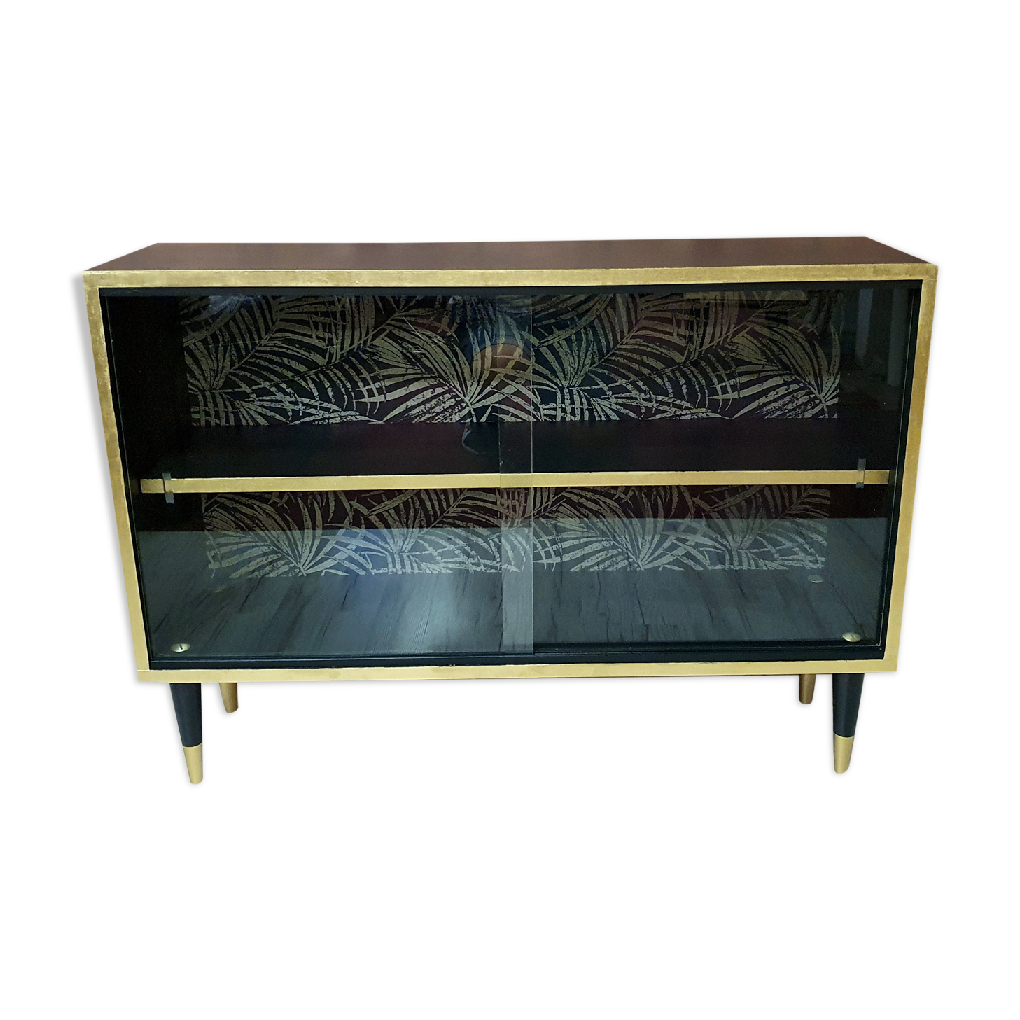 Display case, 1970s Poland, renovated. Black and gold.