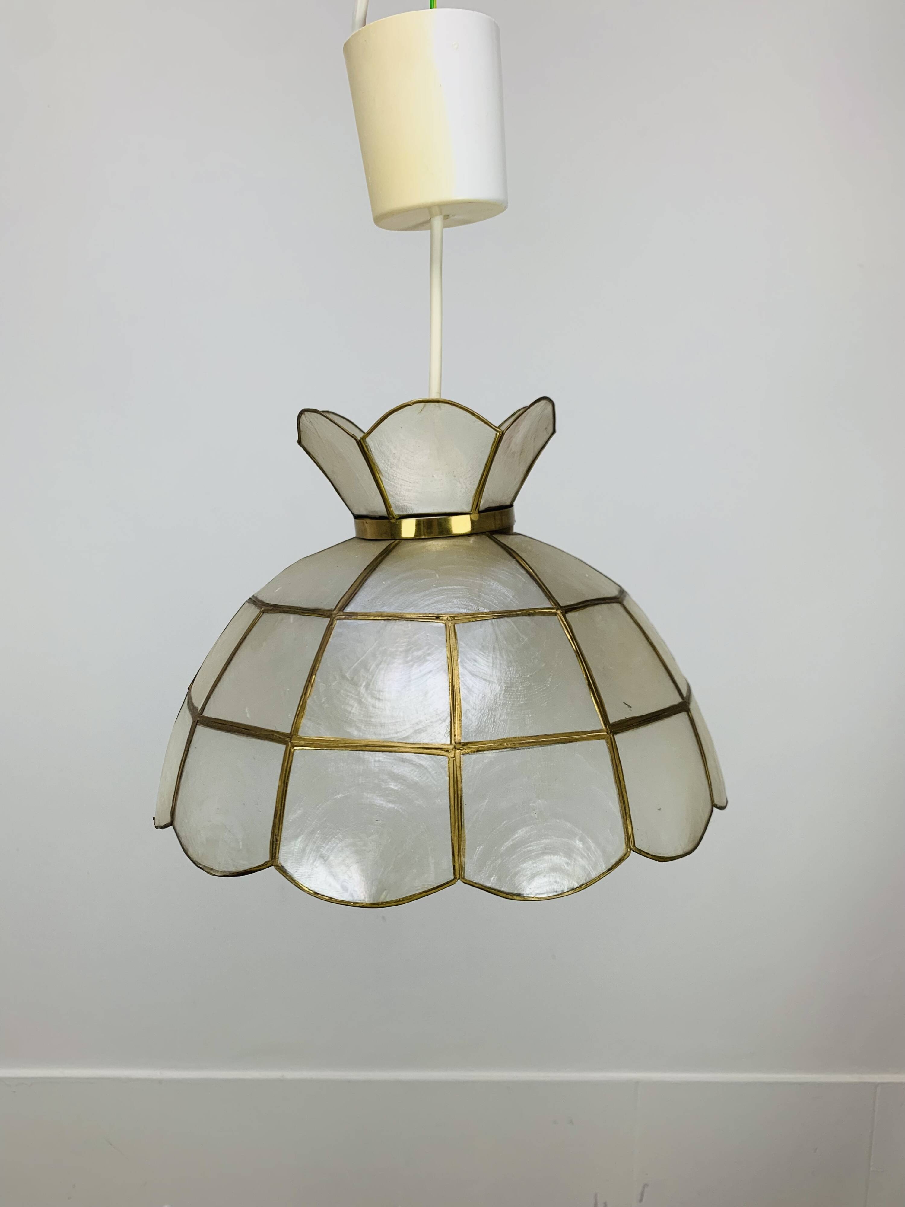 Vintage 60s mother-of-pearl and brass pendant light
