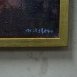 Swedish artist, scandinavian modern city landscape, 1970s, oil on canvas, signed,  framed