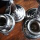Pair of silver metal candlesticks / 3-branch silver metal candelabras.