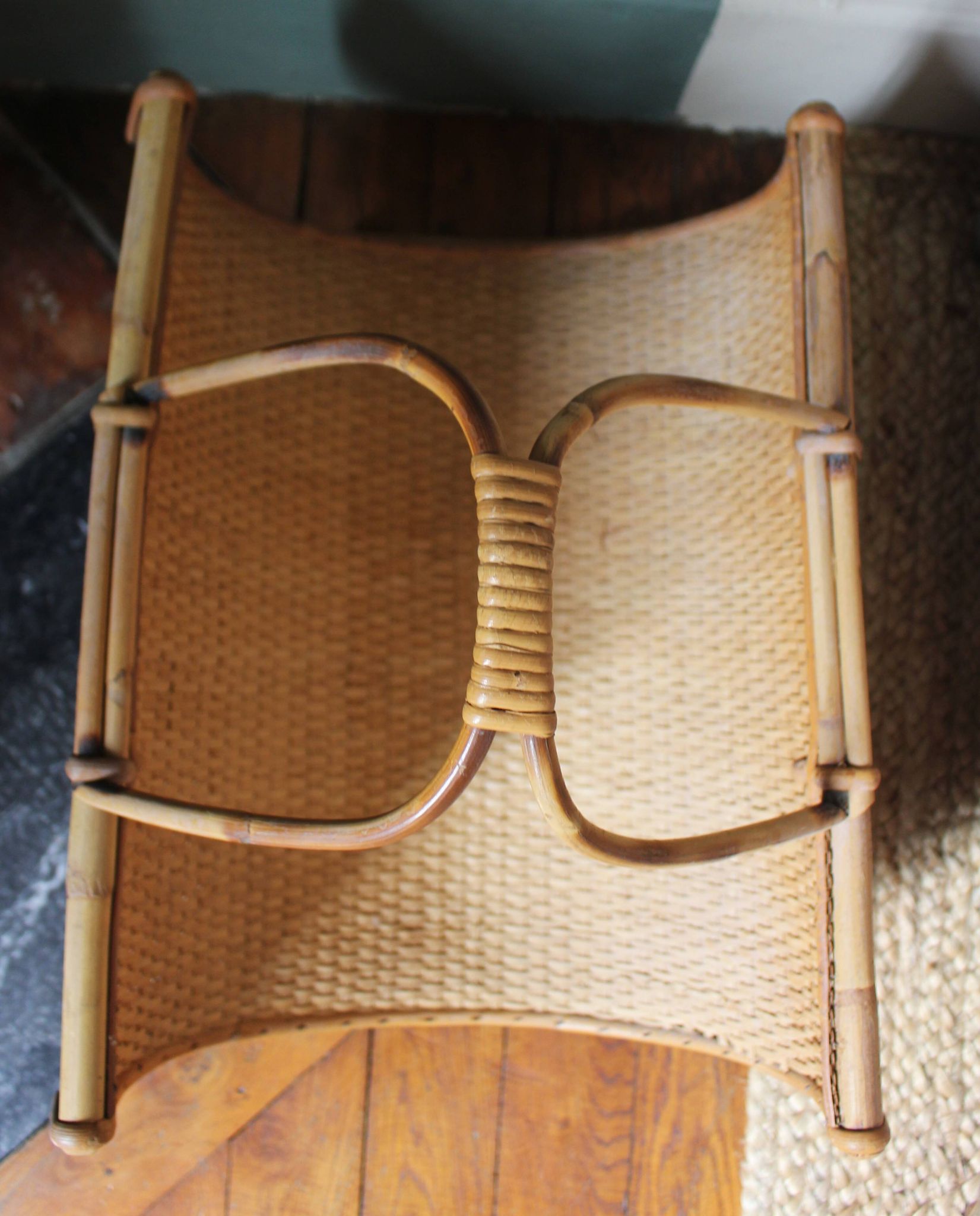 Vintage wicker log basket magazine holder