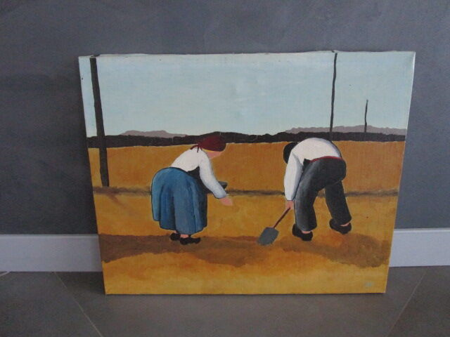 Oil-on-canvas painting "field work" 1987