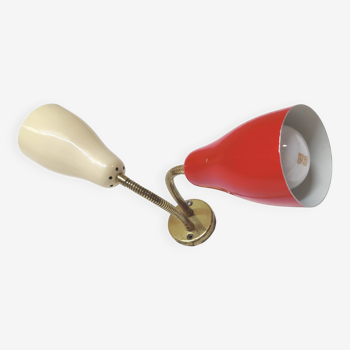 Double adjustable wall light from the 50s in brass and red and cream metal
