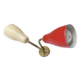 Double adjustable wall light from the 50s in brass and red and cream metal