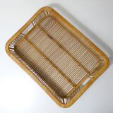 grand plateau en rotin design vintage