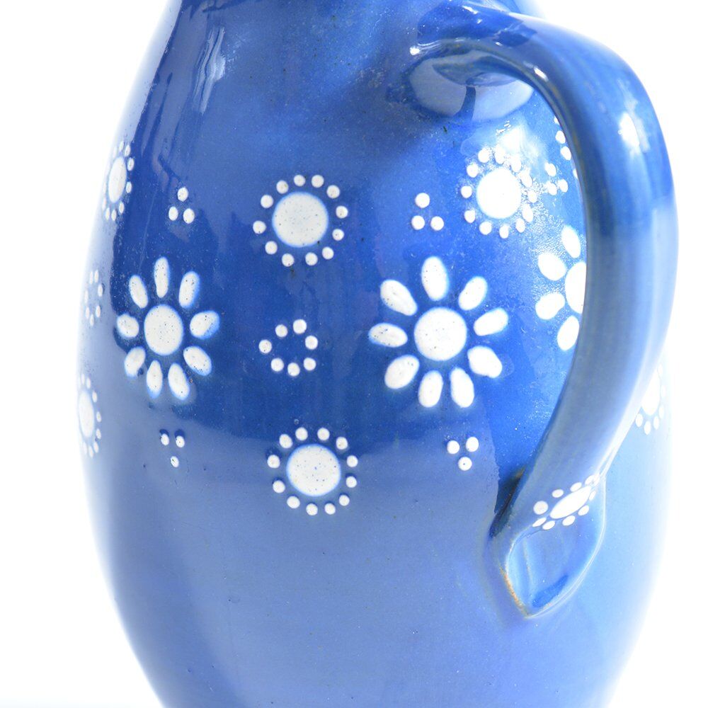 Blue handmade ceramic jug or vase Slovakian Folk Art, circa 1950