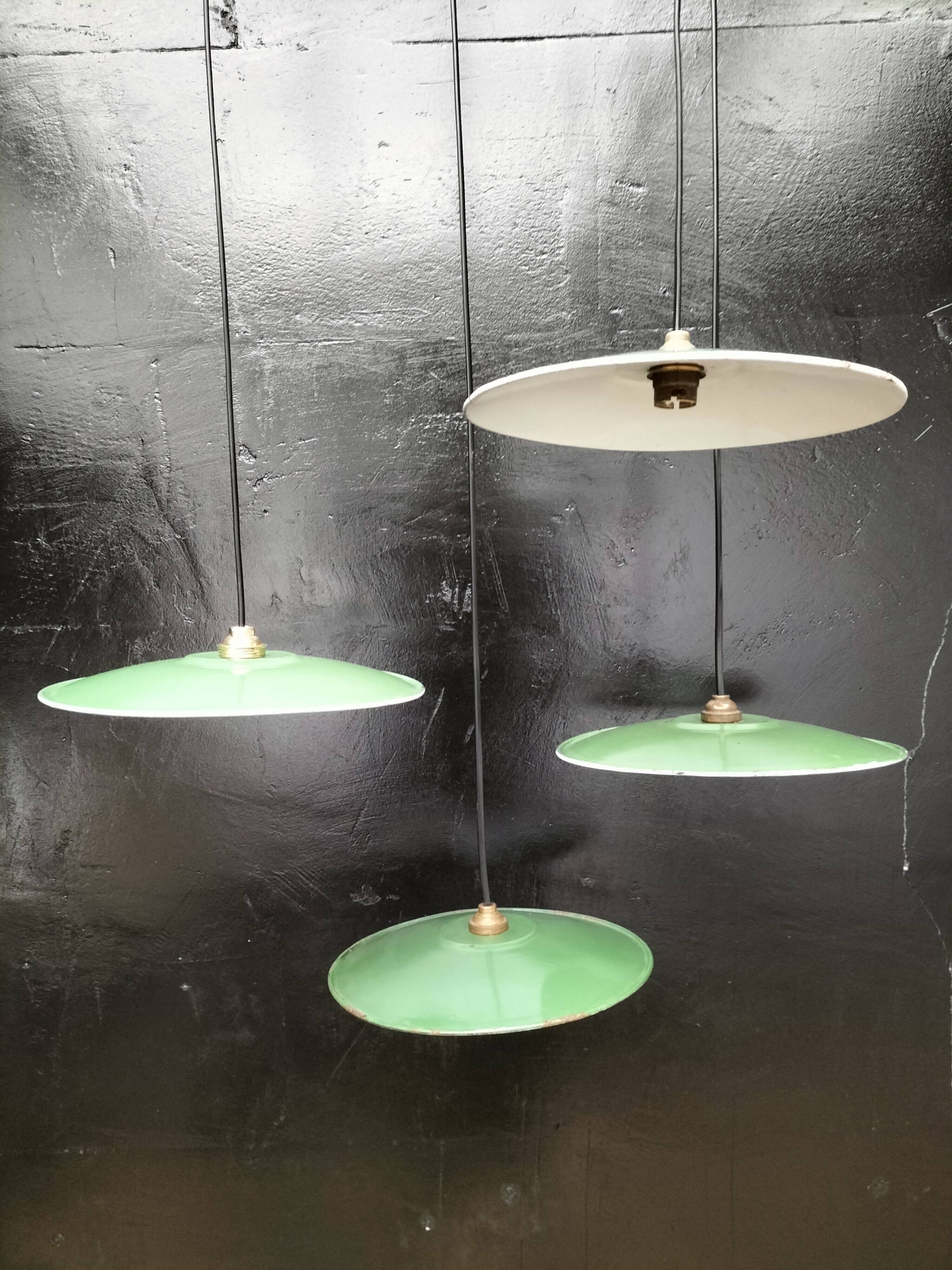Enameled sheet metal pendant lights
