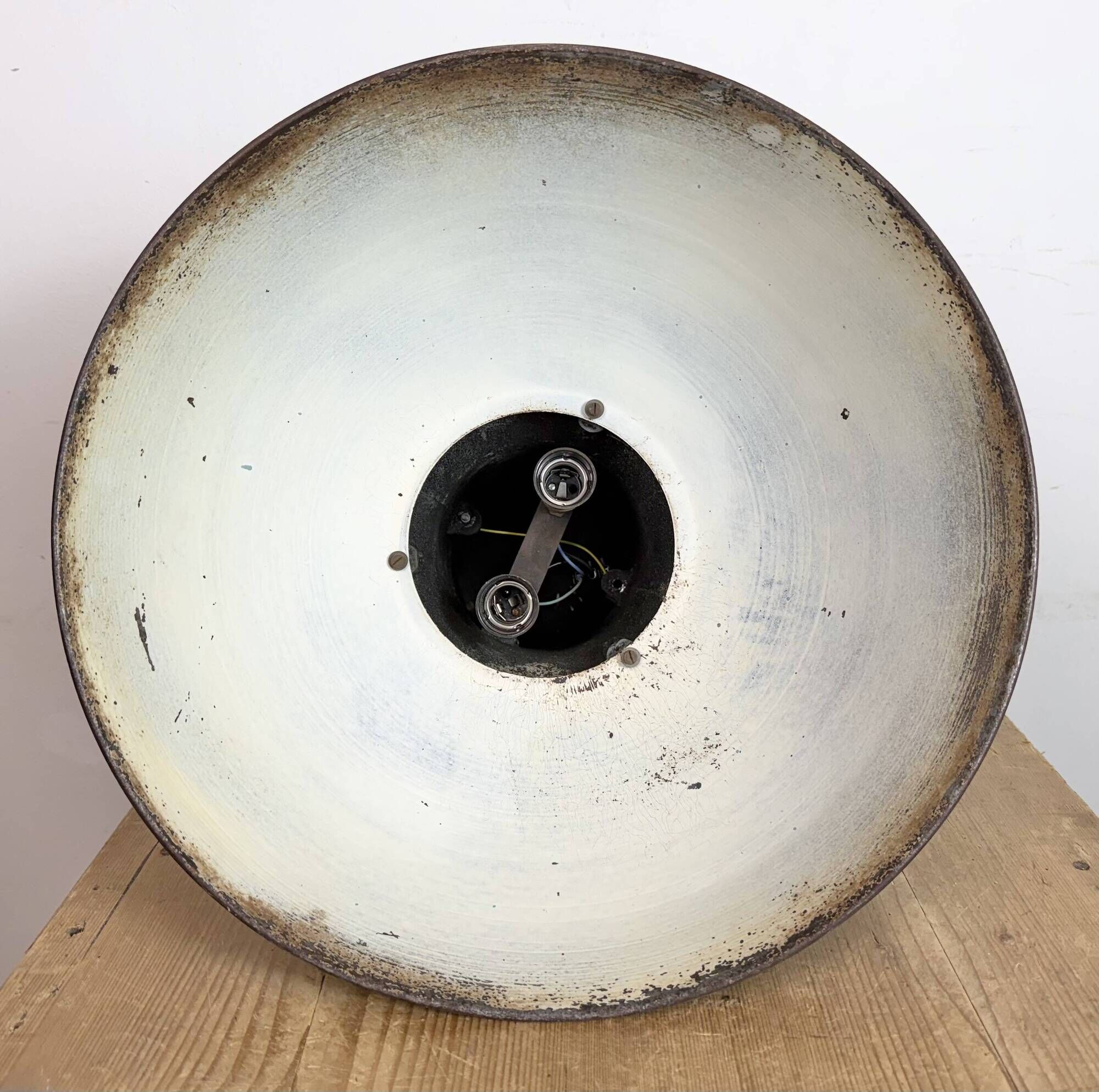 Large Industrial Factory Black Pendant Lamp with Cast Iron Top, 1950s
