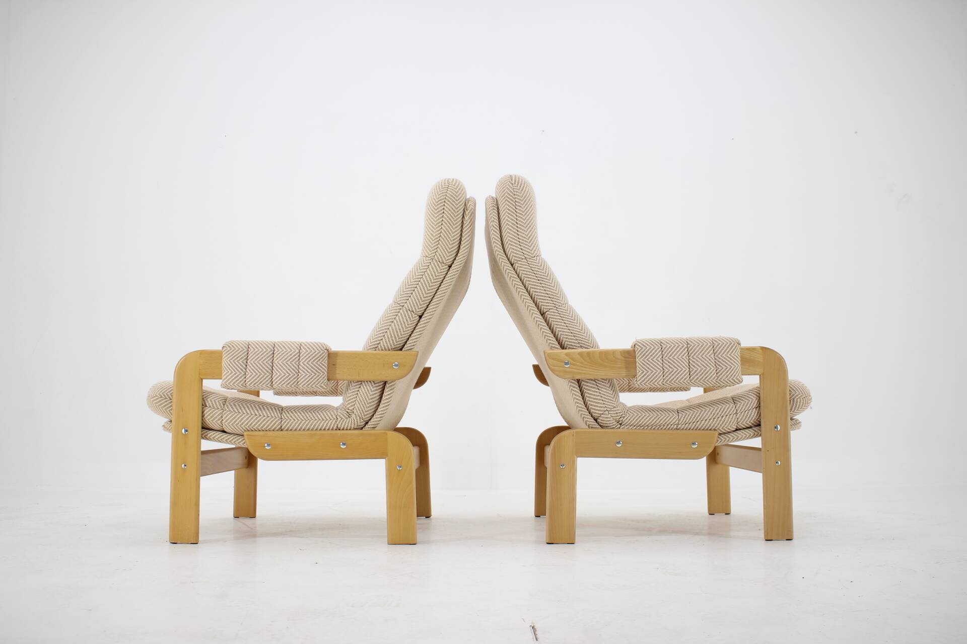1970s Pair of Beech High Back Armchairs, Czechoslovakia