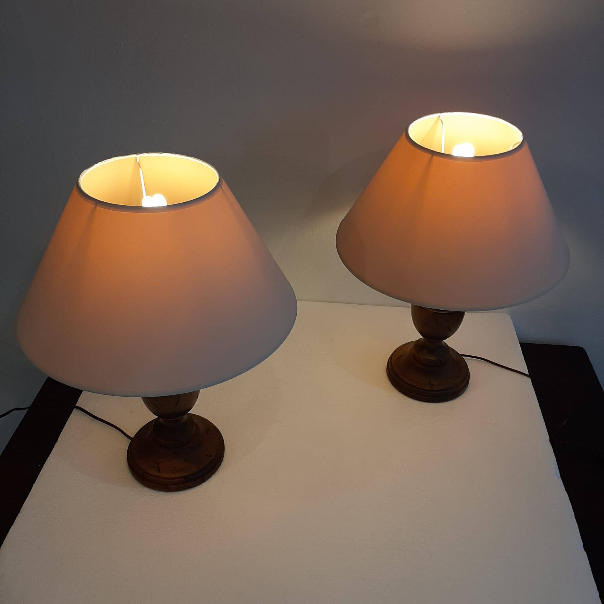 Set of two wooden vintage lamps