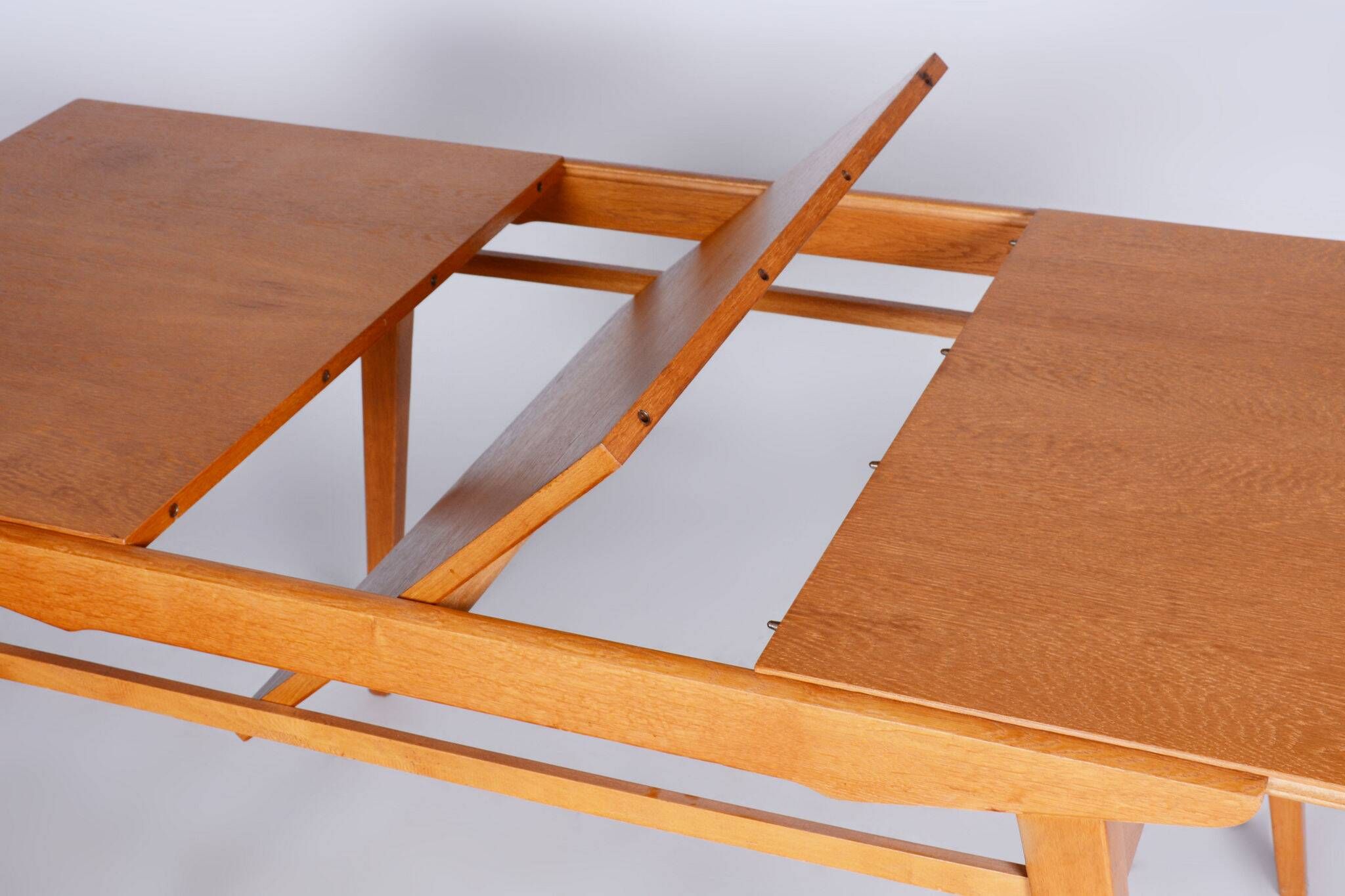 Restored Midcentury Oak Extendable Dining Table, Revived Polish, Czechia, 1950s