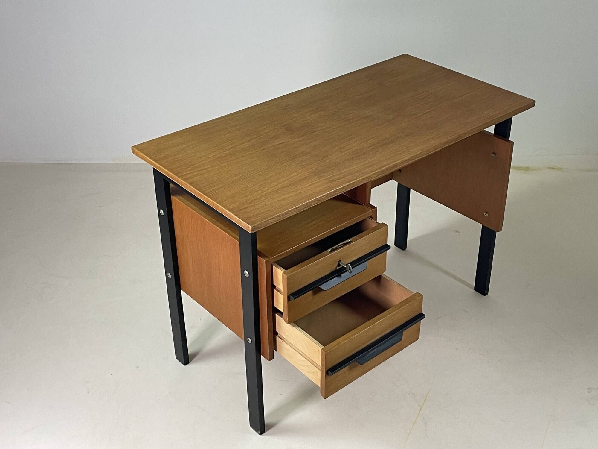 Vintage oak and black wood desk from the 60s