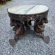 Wrought iron and marble coffee table, Jean Maurice Rothschild, circa 1950.