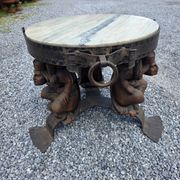 Wrought iron and marble coffee table, Jean Maurice Rothschild, circa 1950.