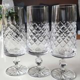 Set 6 champagne flutes, Lorraine crystal. Diamond/crosshair patterns. High 16 cm