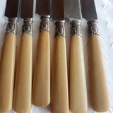 12 Old horn knives and stainless steel blades, Laurier decorative virole