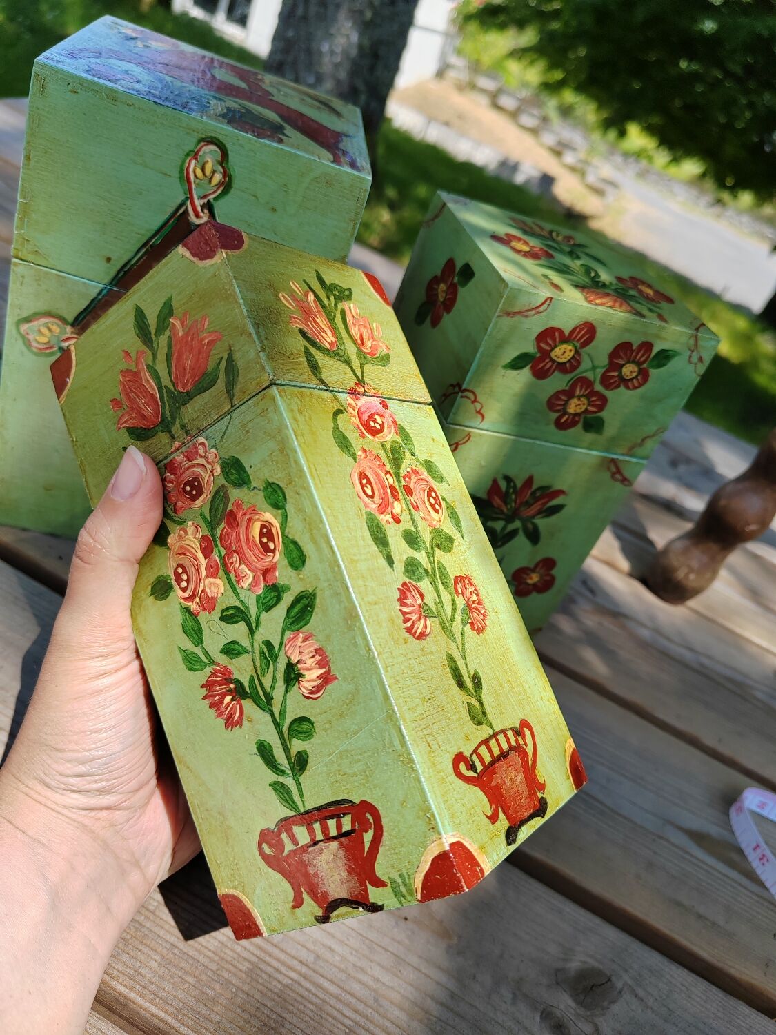 Hand-painted nesting boxes in the 90s