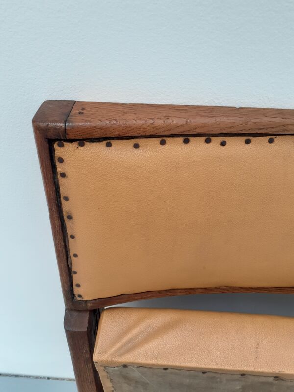Chaise pliante Henri Meyer en skaï fauve, années 50