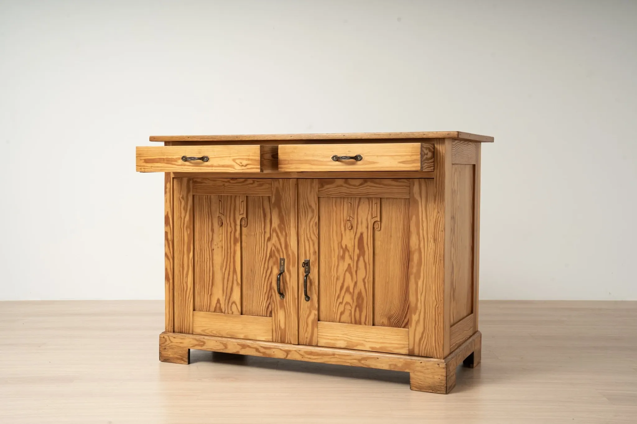 Antique German Pine Art Nouveau Cabinet with Two Drawers, circa 1910