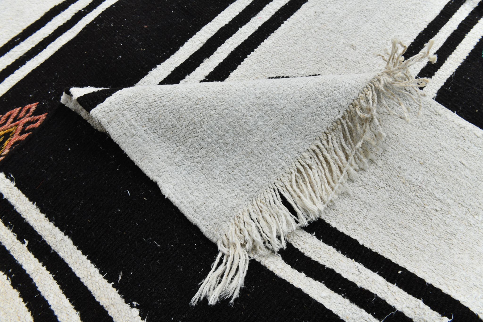 Tapis de chanvre blanc et noir 6x13, 202x404cm