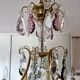 Brass cage chandelier and crystal pendants with 8 lights and 79 pendants