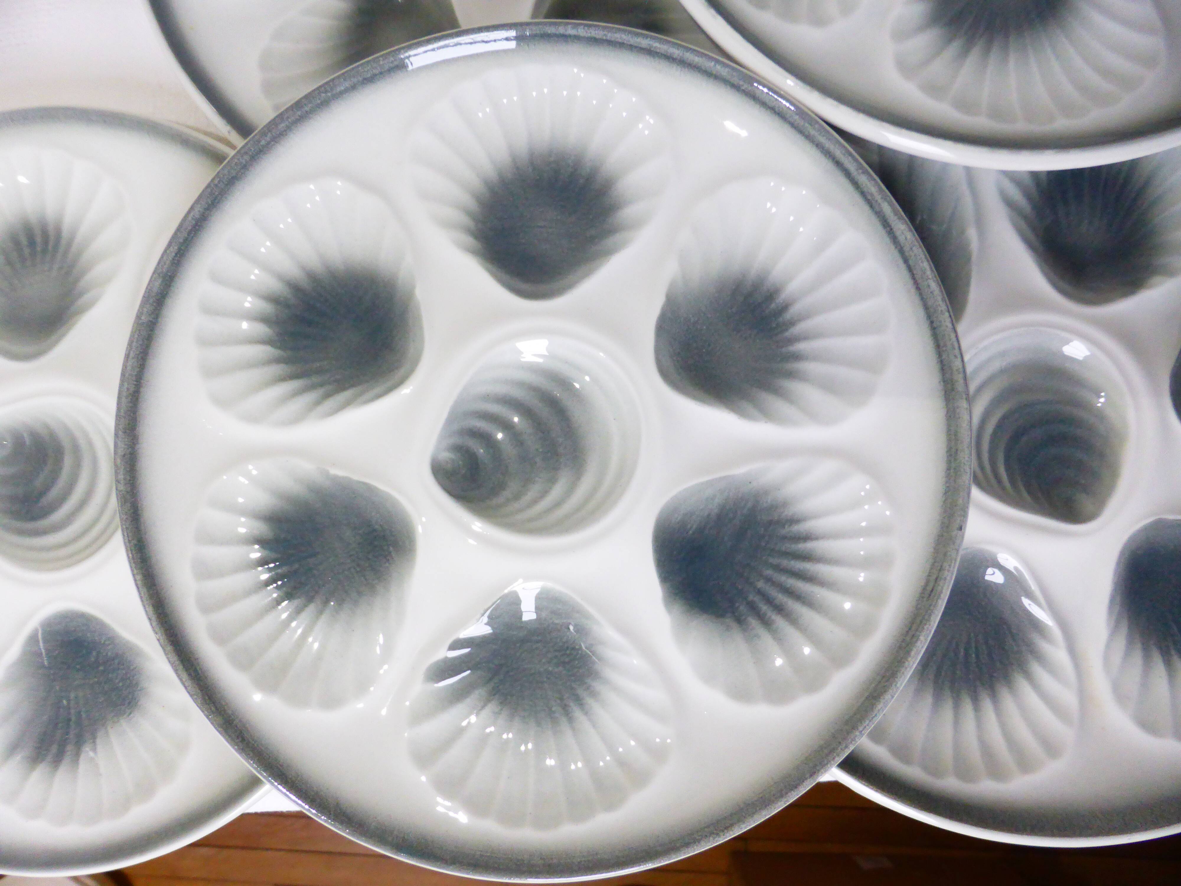 6 vintage oyster plates from Moulin des Loups and Orchies