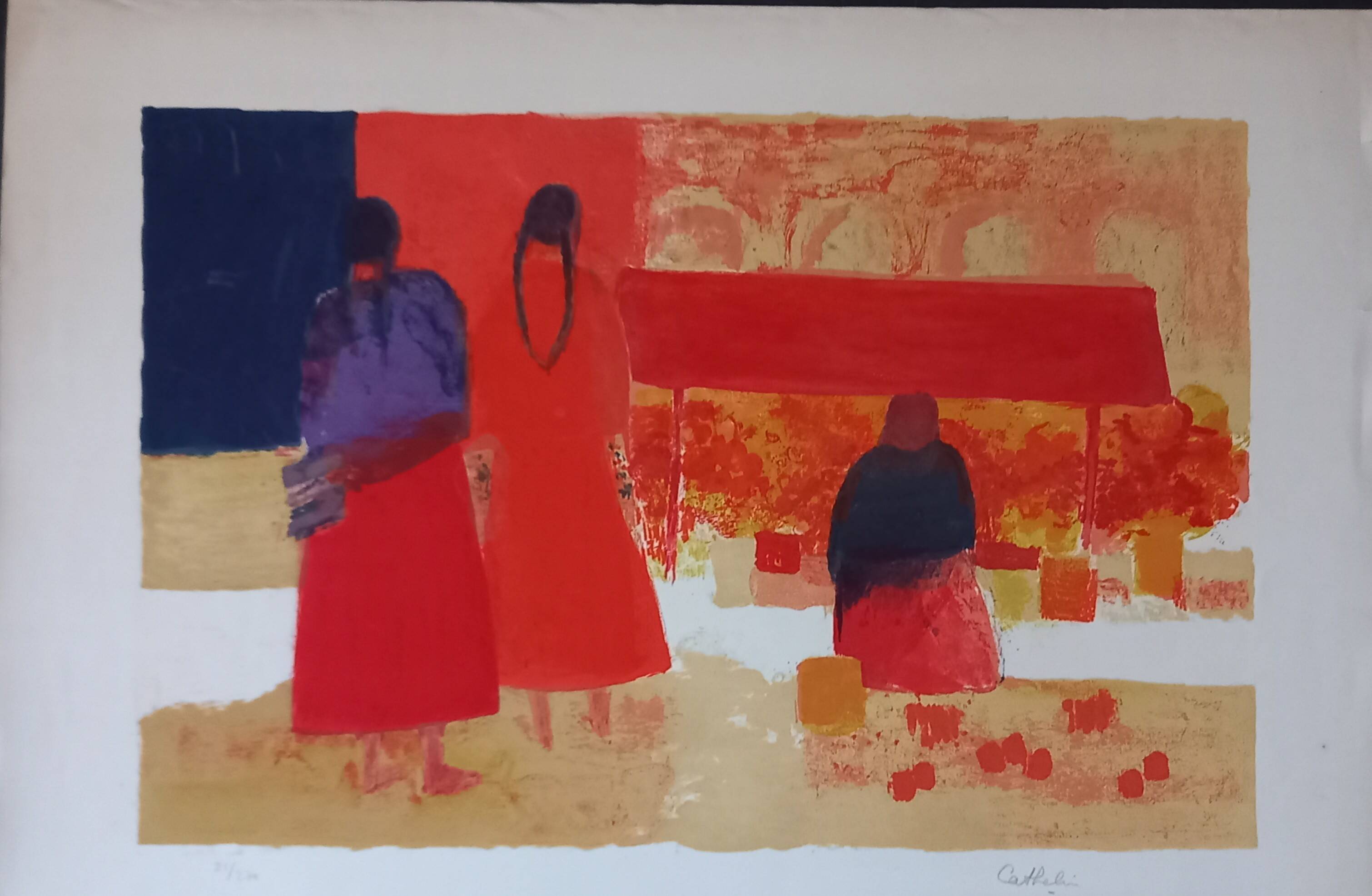 Lithograph by Bernard Cathelin, Mexican Market, 1965