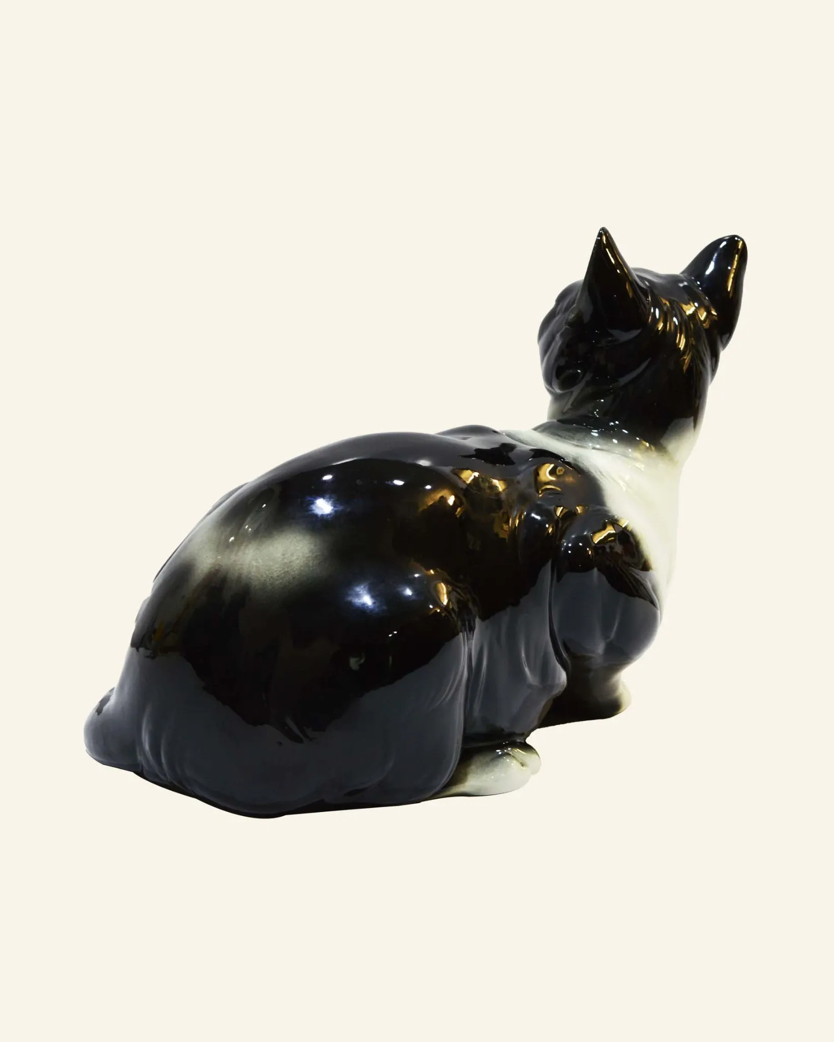 Black and white ceramic cat from Manises, 1960s