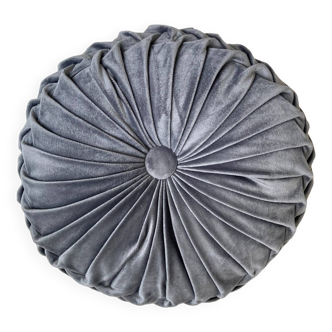 Coussin rond plissé velours suédine