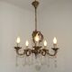 French Art Nouveau 5-Light Bronze 3 sided Crystal Cage Chandelier