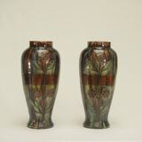 Pair of barbotine vases from the early 20th century stamped BELGIUM 158