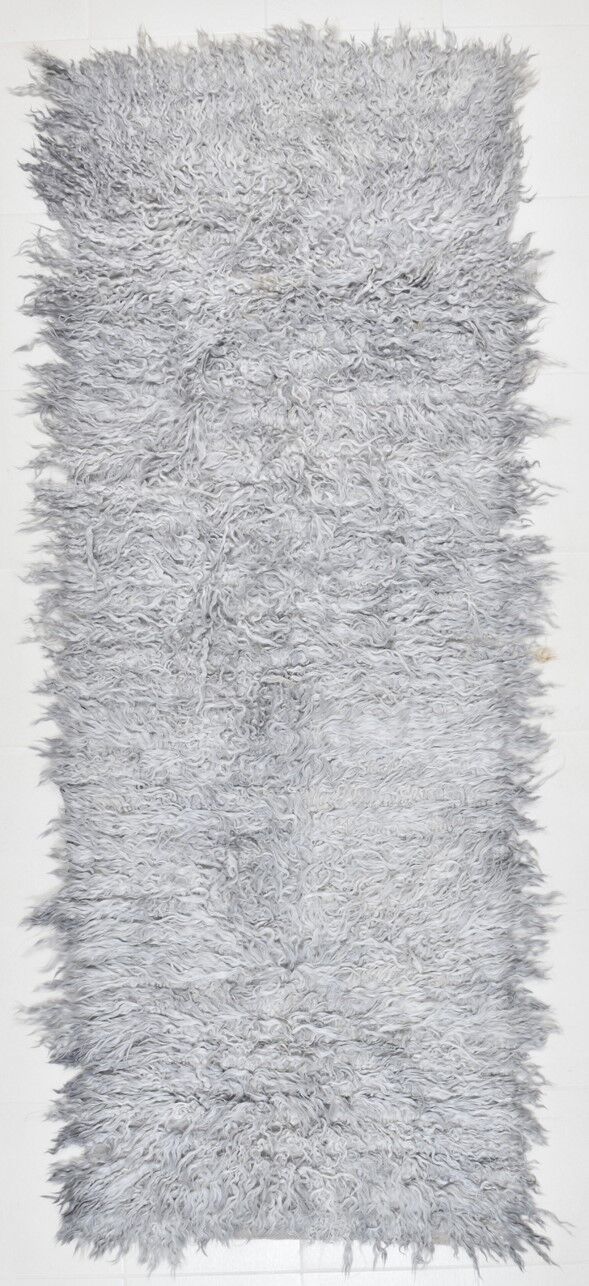 Wool gray turkish runner rug 262x96cm