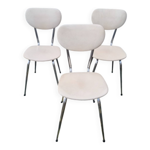 3 chaises en skaï blanc, - 1970