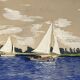 "Boats on the lake" gouache signed