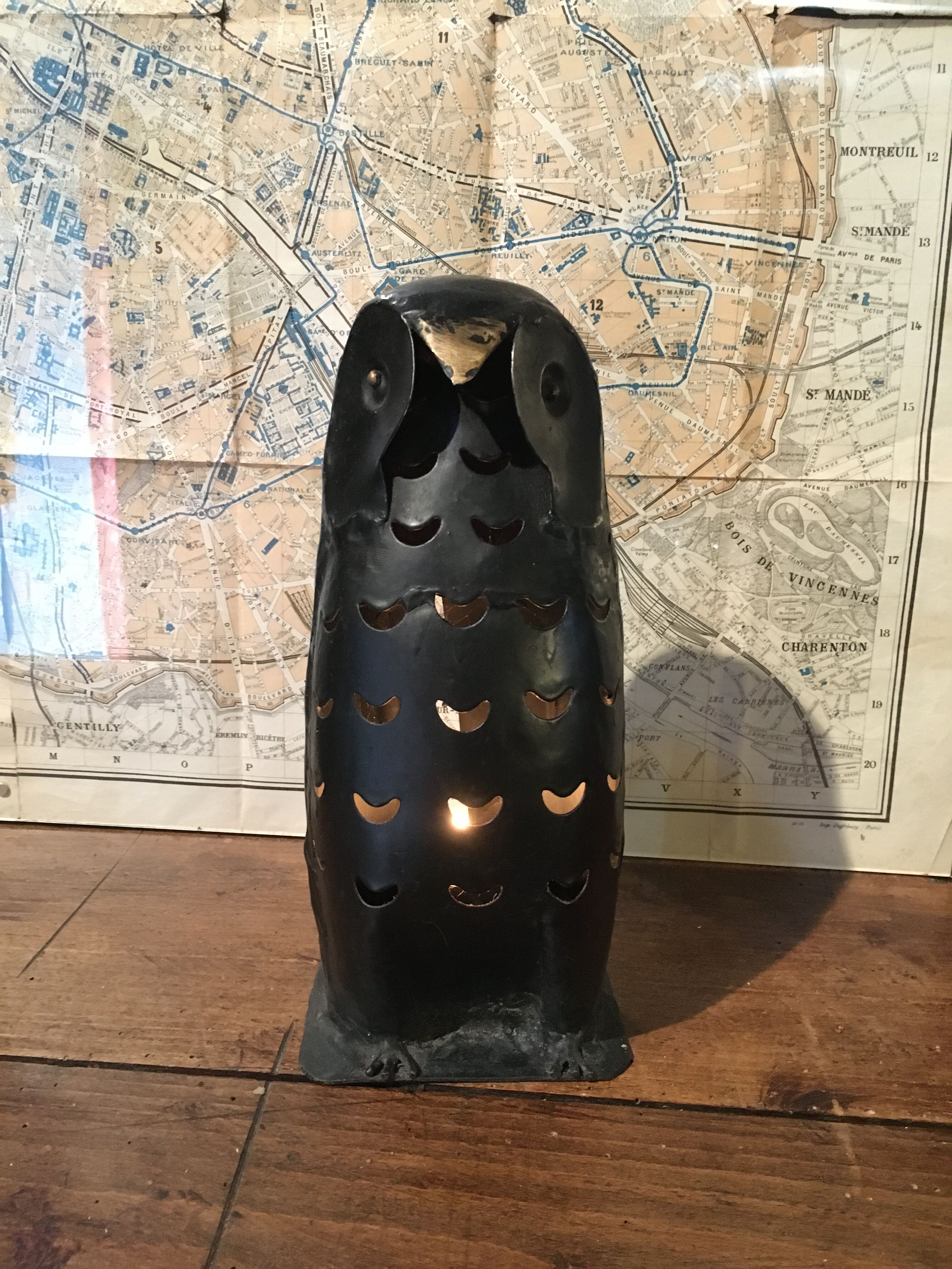 Metal owl, photophore