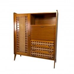 Vintage buffet, rattan and wood secretary from the 1960s.