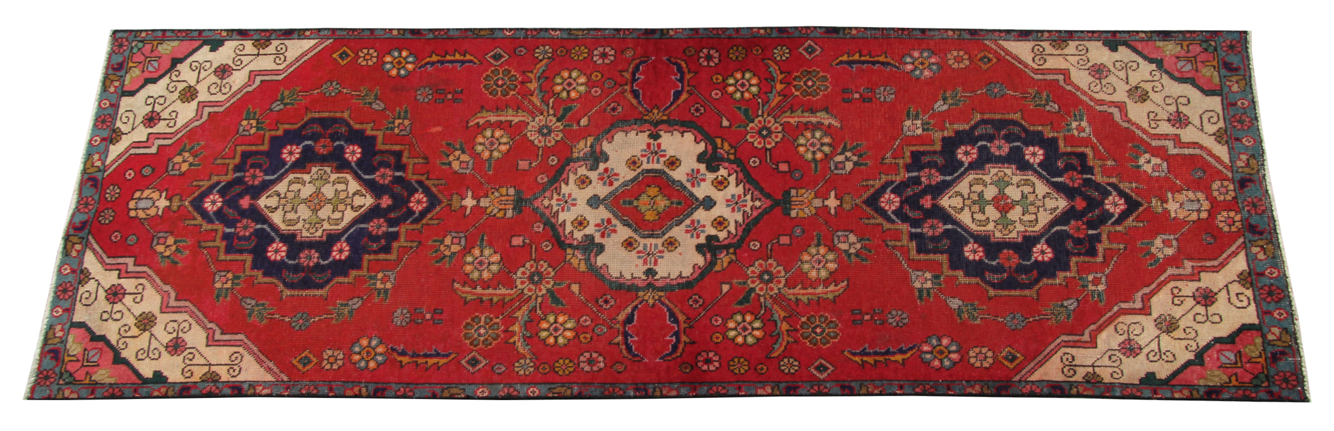 Traditional vintage red runner rug handwoven long oriental wool carpet runner -85x240cm