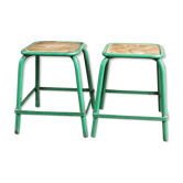 Pair of industrial stools, wood and metal