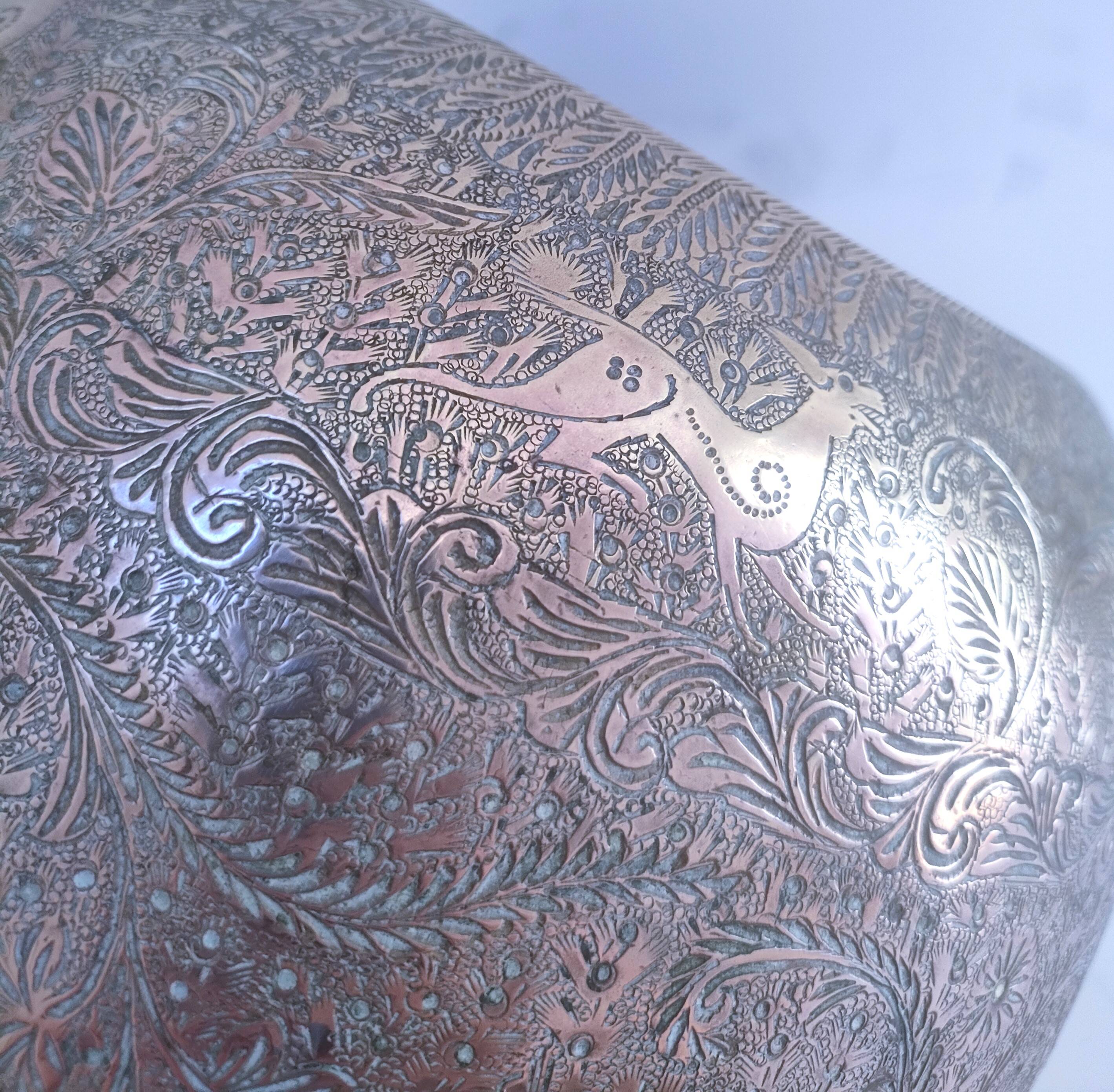 Solid brass pot cover engraved decor animal plant characters